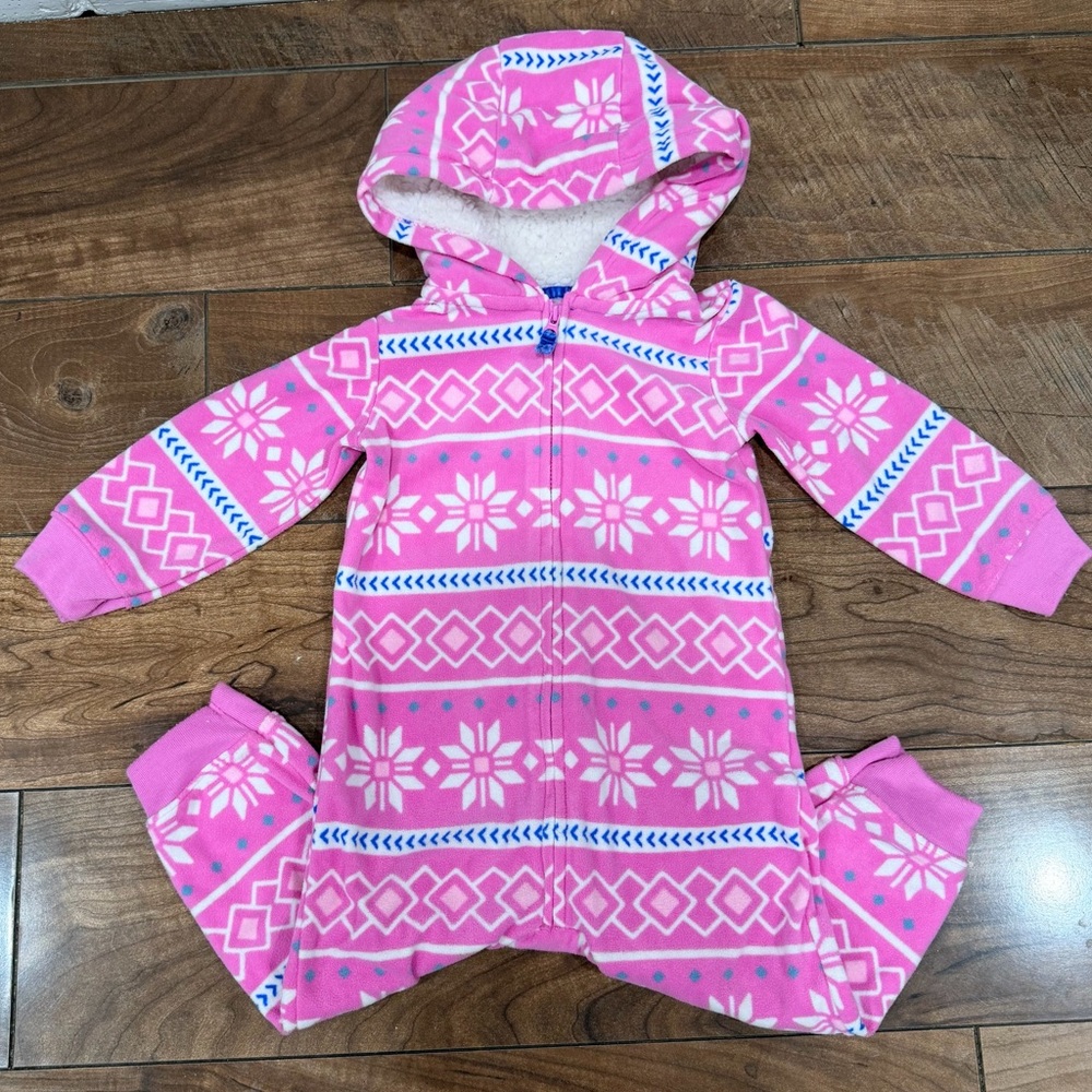 Carter’s Pink Fleece Hooded Romper 18 Months